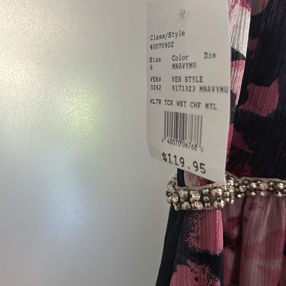 Long floral gown with beaded waist. Pink and Navy floral. - Picture 4 of 4